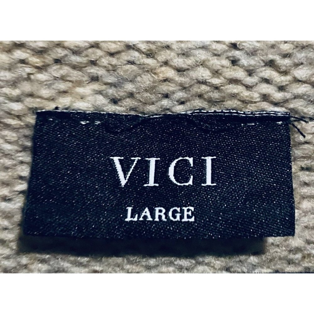 Vici Sweater Womens Large Turtleneck Colorblock Cableknit Drop Shoulder Boho - Picture 4 of 7